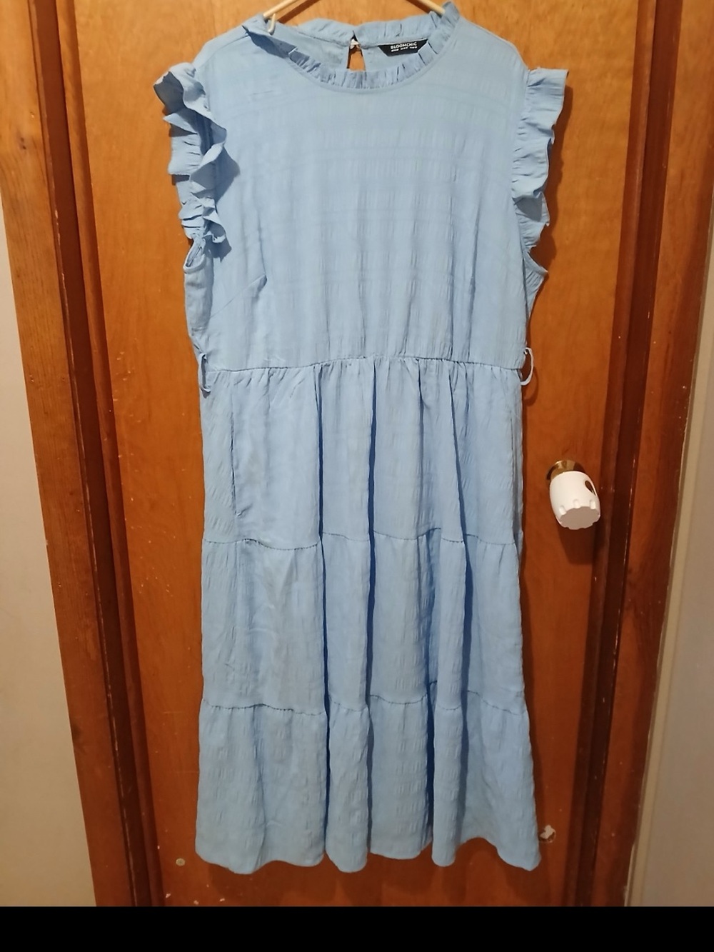 BloomChic Powder Blue Ruffle Sleeve Tiered Midi Dress